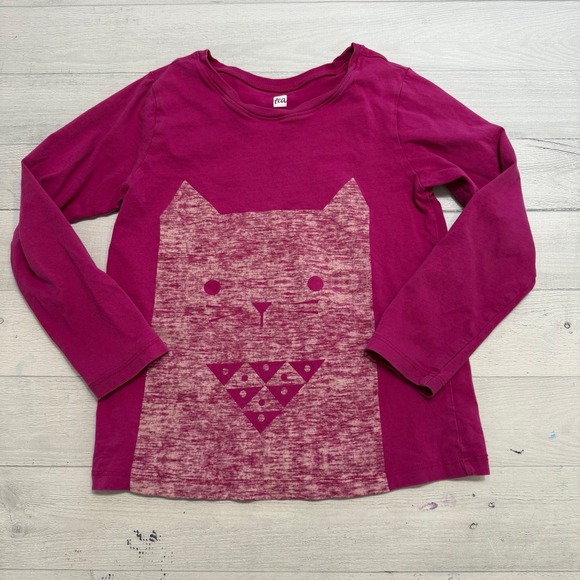 Tea collection girls pink with‎ cat long sleeve shirt size 6 - Picture 1 of 6